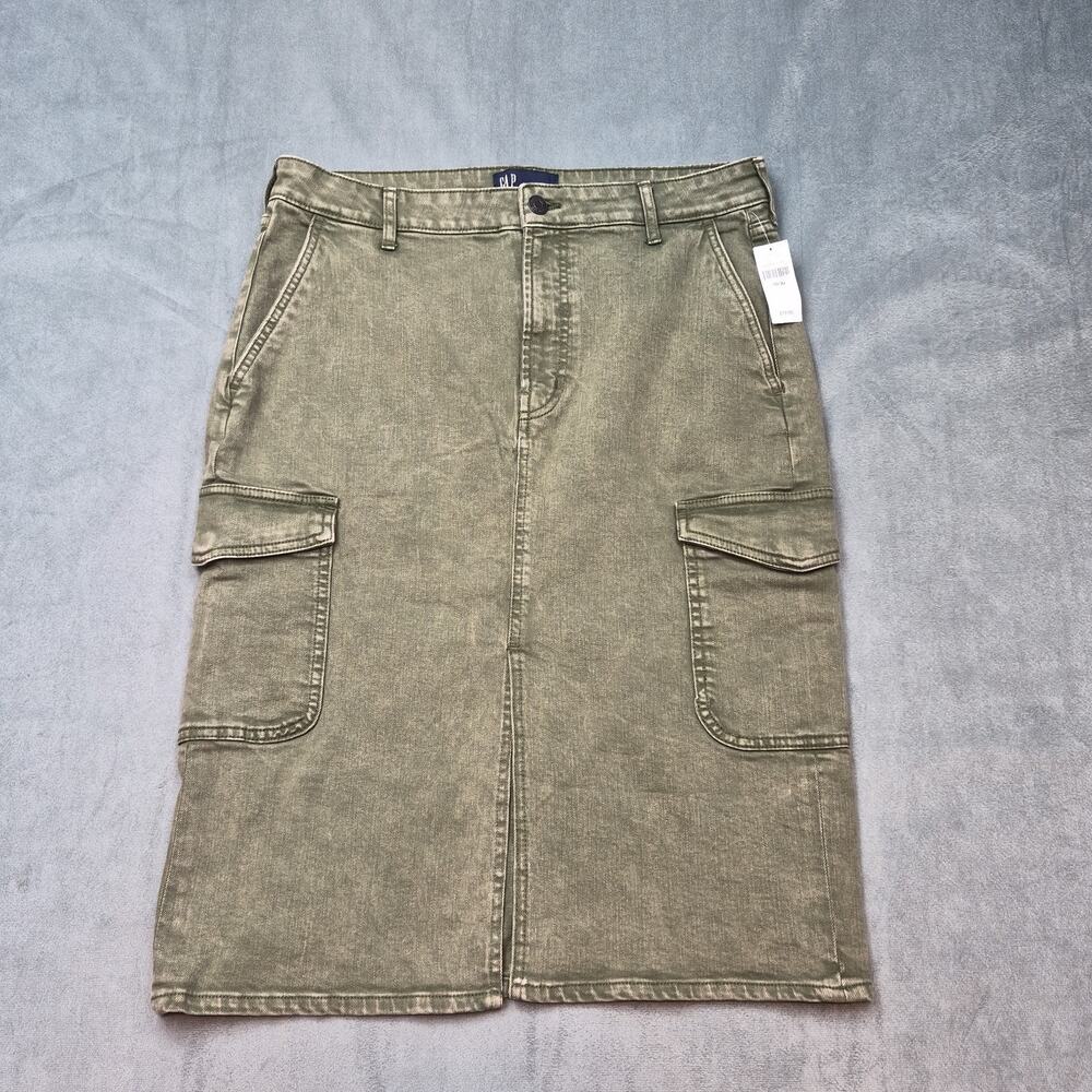 Gap Cargo Utility Midi Skirt Mesculen Green Front Slit Boho Women's Size 10/30